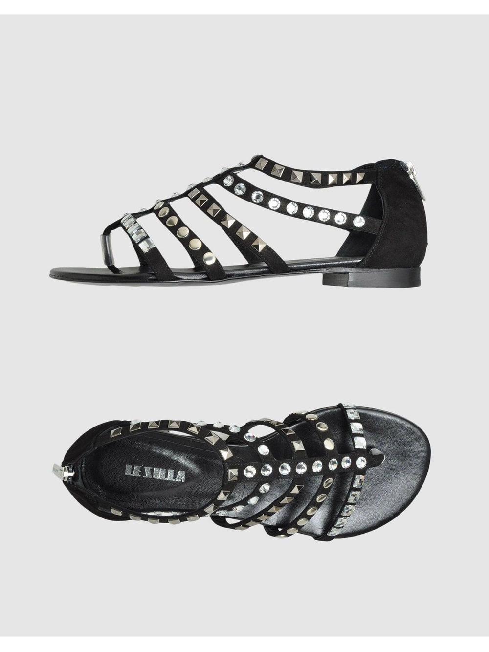 Le Silla Suede Black Studded Strappy Sandals